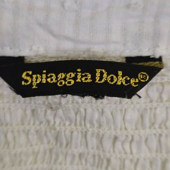 Spiaggia Dolce White Swiss Dot 3/4 Tiered Sleeve Lightweight Mini Dress Size L - Picture 5 of 6